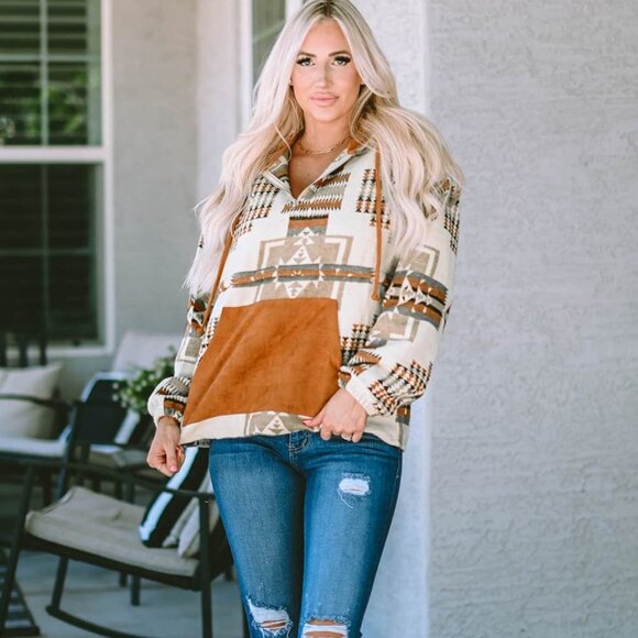 Tribal Print Hoodie Pullover Jacket Size XL - Picture 1 of 11